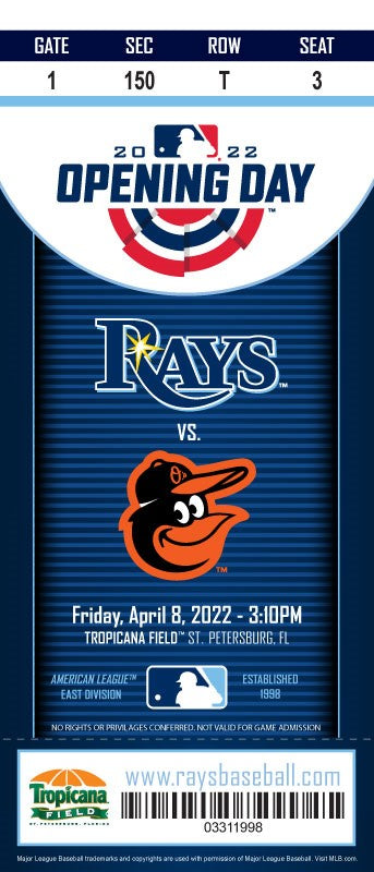 Rays Opening Day Commemorative Ticket 2022