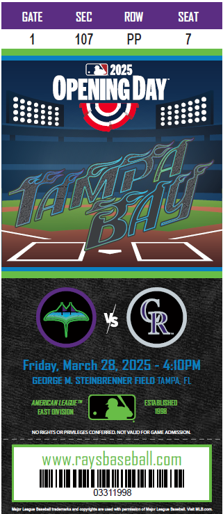 Rays Opening Day Commemorative Ticket 2025