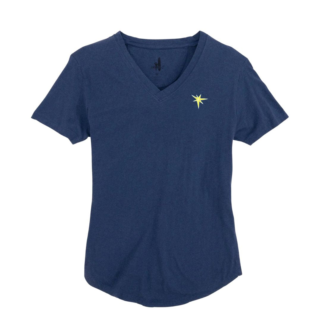 Rays Women's Johnnie-O Navy Meredith Burst V-Neck T-Shirt