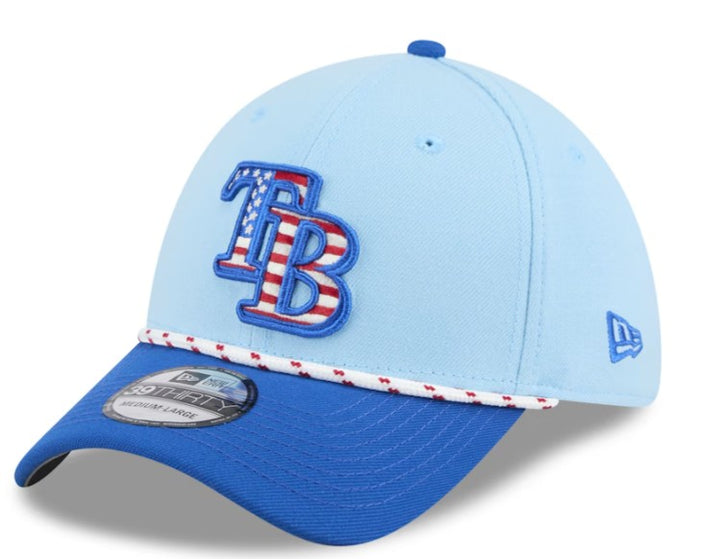 Rays New Era 2025 Light Blue TB July 4th 39Thirty Flex Fit Hat