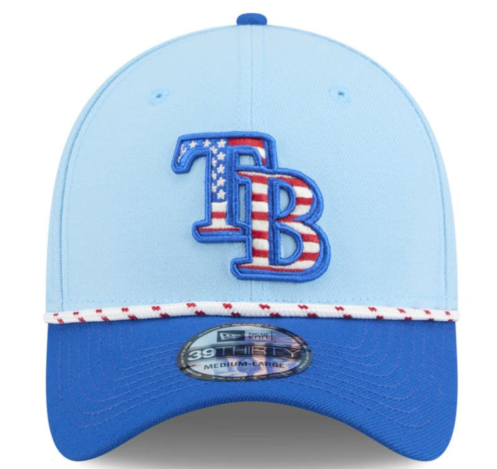 Rays New Era 2025 Light Blue TB July 4th 39Thirty Flex Fit Hat