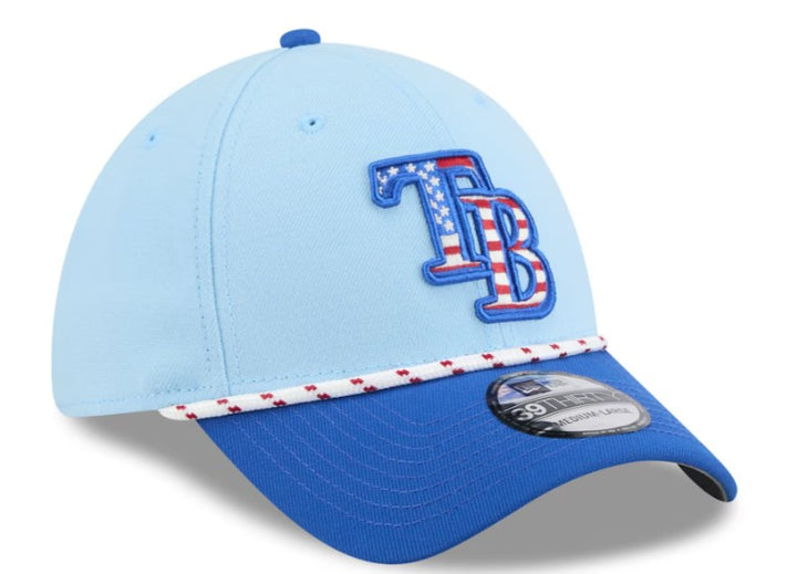 Rays New Era 2025 Light Blue TB July 4th 39Thirty Flex Fit Hat