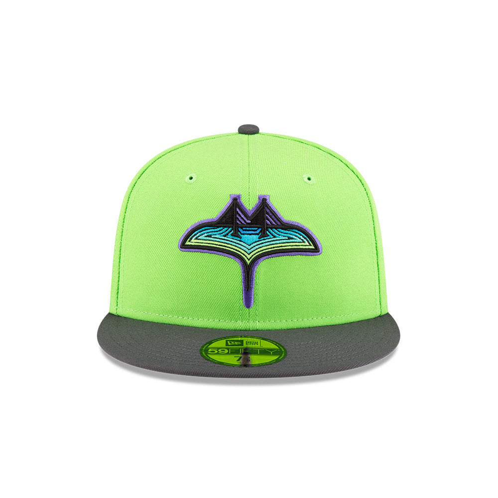 Rays New Era Lime Green Grey Two Tone City Connect Skyway Skate Tampa Bay 59Fifty Fitted Hat