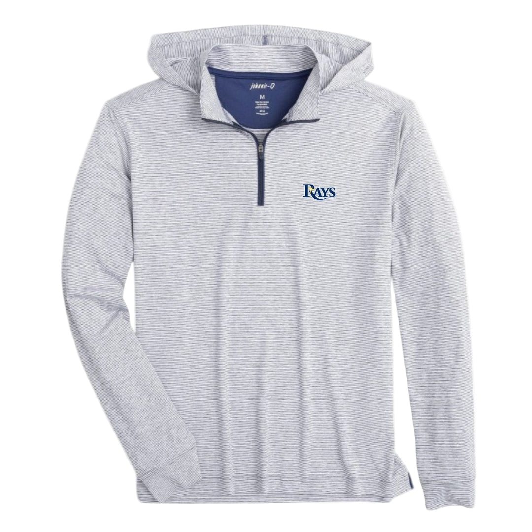 Rays Johnnie O Blue and White Striped Wordmark Hybrid 1/4 Zip Hoodie