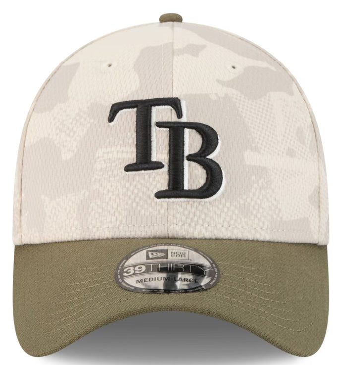 Rays New Era Beige/Olive 2025 Armed Forces Day 39Thirty Flex Fit Hat
