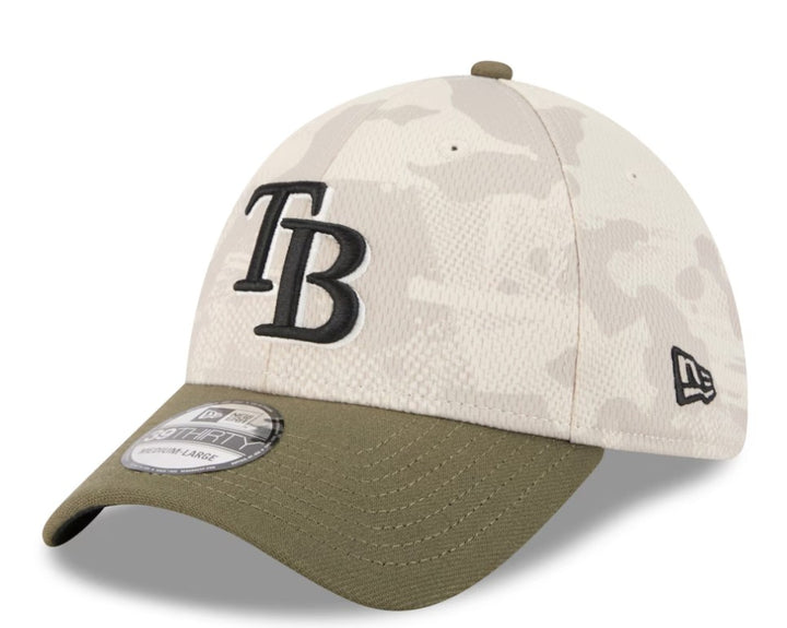 Rays New Era Beige/Olive 2025 Armed Forces Day 39Thirty Flex Fit Hat