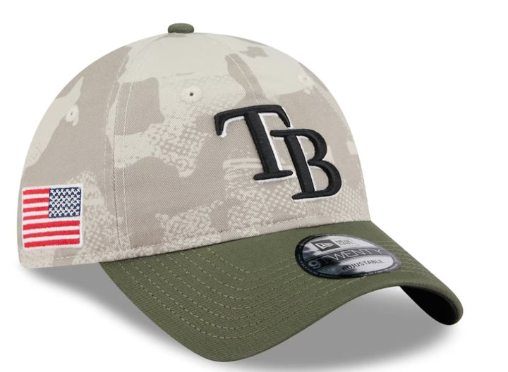 Rays Youth New Era Beige/Olive 2025 Armed Forces Day 9Twenty Adjustable Hat