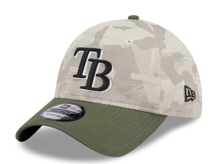 Rays Youth New Era Beige/Olive 2025 Armed Forces Day 9Twenty Adjustable Hat
