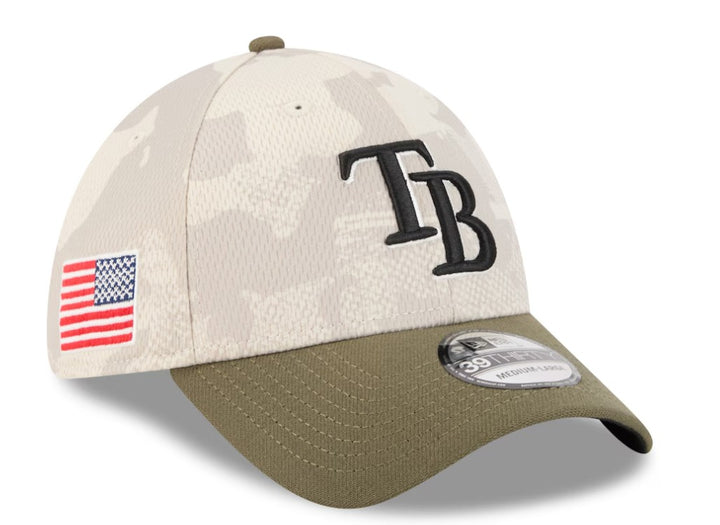Rays New Era Beige/Olive 2025 Armed Forces Day 39Thirty Flex Fit Hat
