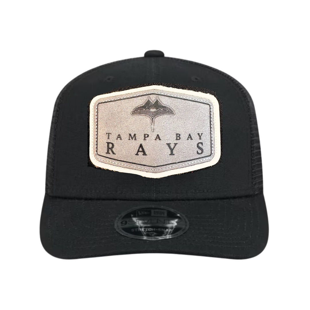 Rays New Era Black City Connect Patch Trucker 9SEVENTY Stretch-Snap Hat