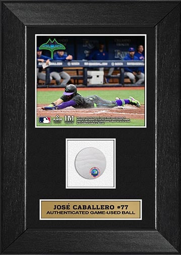 Rays Jose Caballero Authentic City Connect Game-Used Baseball Piece 5x7 Display