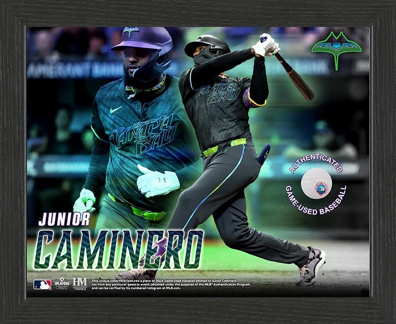 Rays Junior Caminero Authentic Game-Used Baseball Piece 9x11 Display