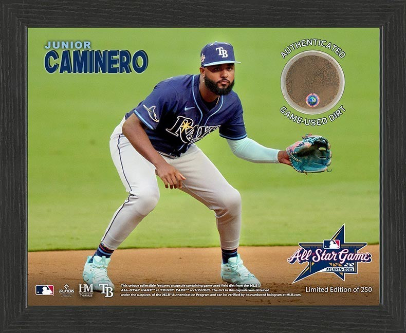 Rays Junior Caminero Authentic All Star Game-Used Field Dirt 9x11 Display
