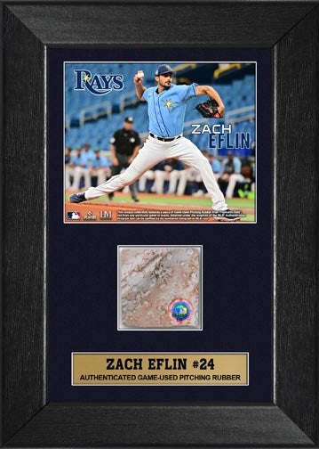 Rays Zach Eflin Authentic Game-Used Pitching Rubber Piece 5x7 Display