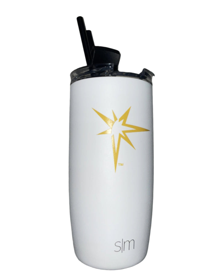 Rays Simple Modern White 16 OZ Burst Voyager Tumbler with Clear Flip Lid & Straw
