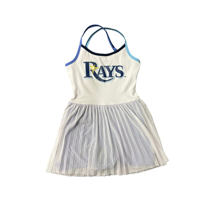 Rays Women's TEREZ White and Blue Wordmark Mesh Layover Tennis Dress