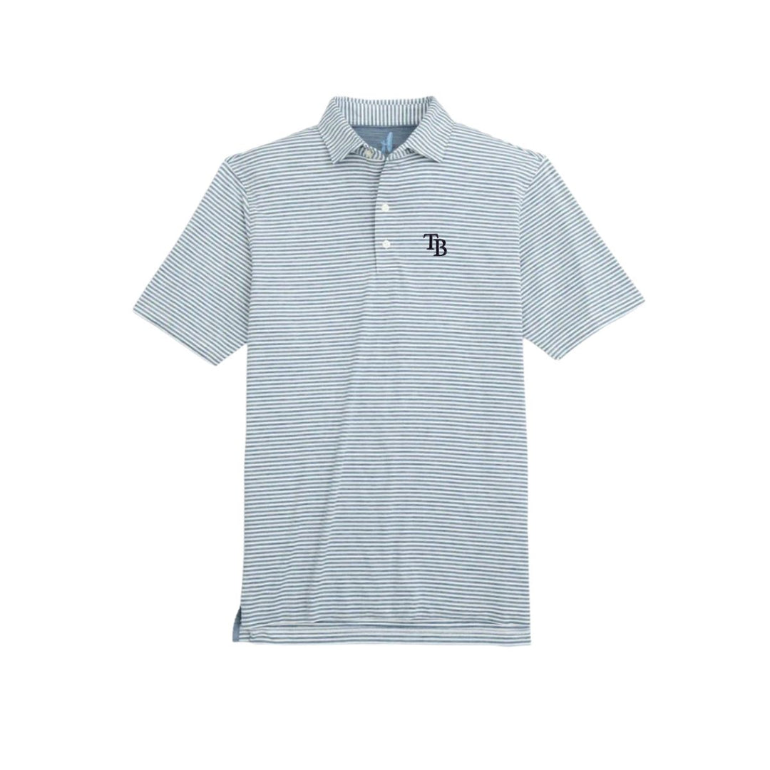 Rays Men's Johnnie-O Huron TB Logo Blue Striped Polo