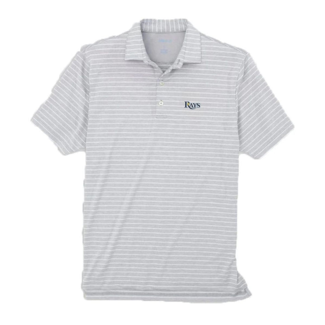 Rays Men's Johnnie-O White Grey Striped Wordmark Newton Polo