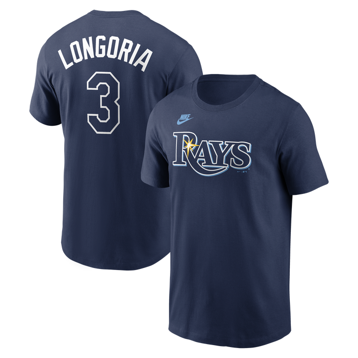 Rays Nike Navy Evan Longoria Name and Number T-Shirt