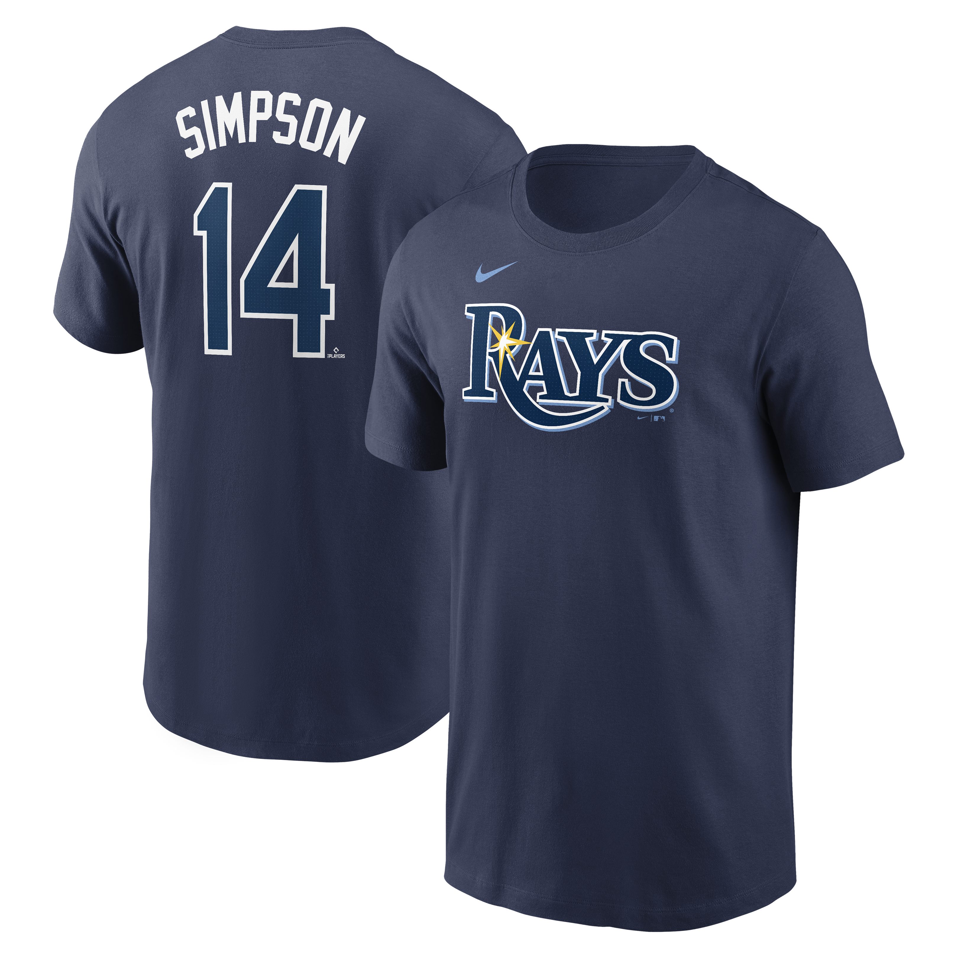 Rays Nike Navy Chandler Simpson 2025 Name and Number T-Shirt| The