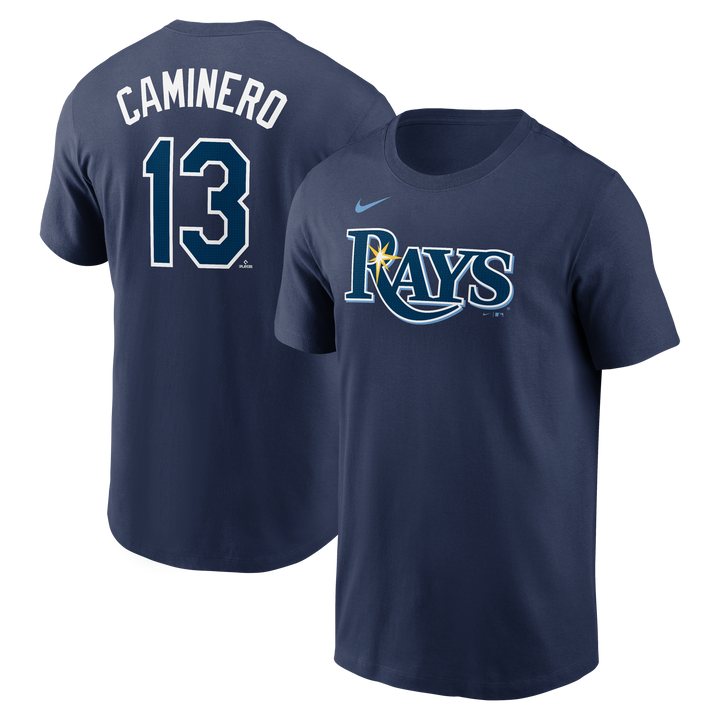 Rays Nike Navy Junior Caminero Name and Number T-Shirt