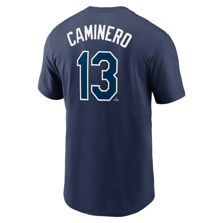 Rays Nike Navy Junior Caminero Name and Number T-Shirt