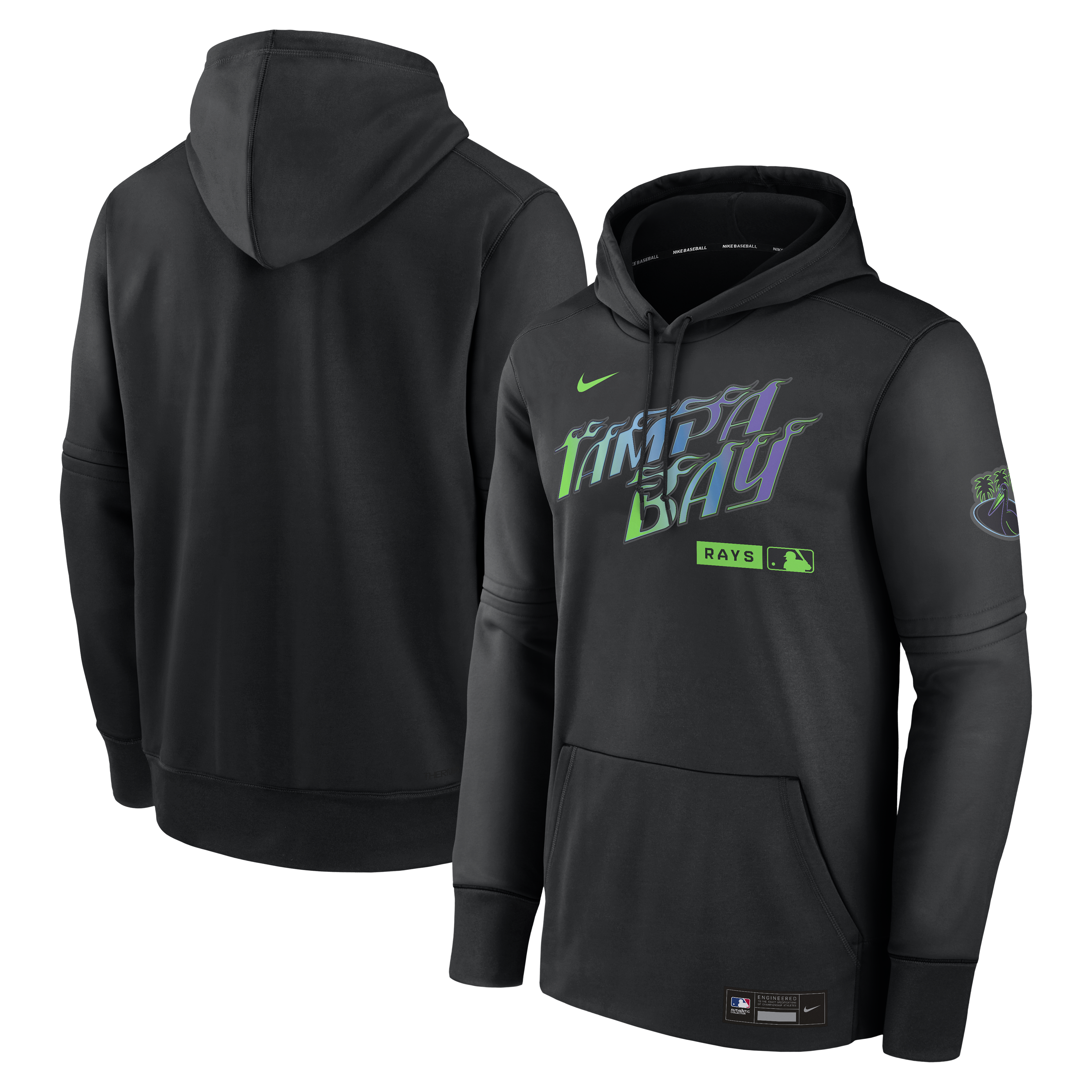 Rays Men's Nike Black CC Gradient Flames 2026 AC Therma Hoodie