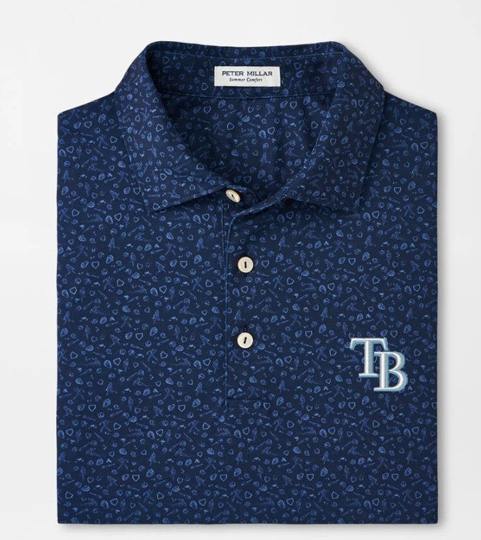 Rays Men's Peter Millar TB Navy Batter Up Polo