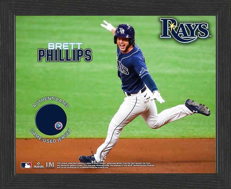 Rays Brett Phillips Authentic Game-Used Jersey Piece 9x11 Display