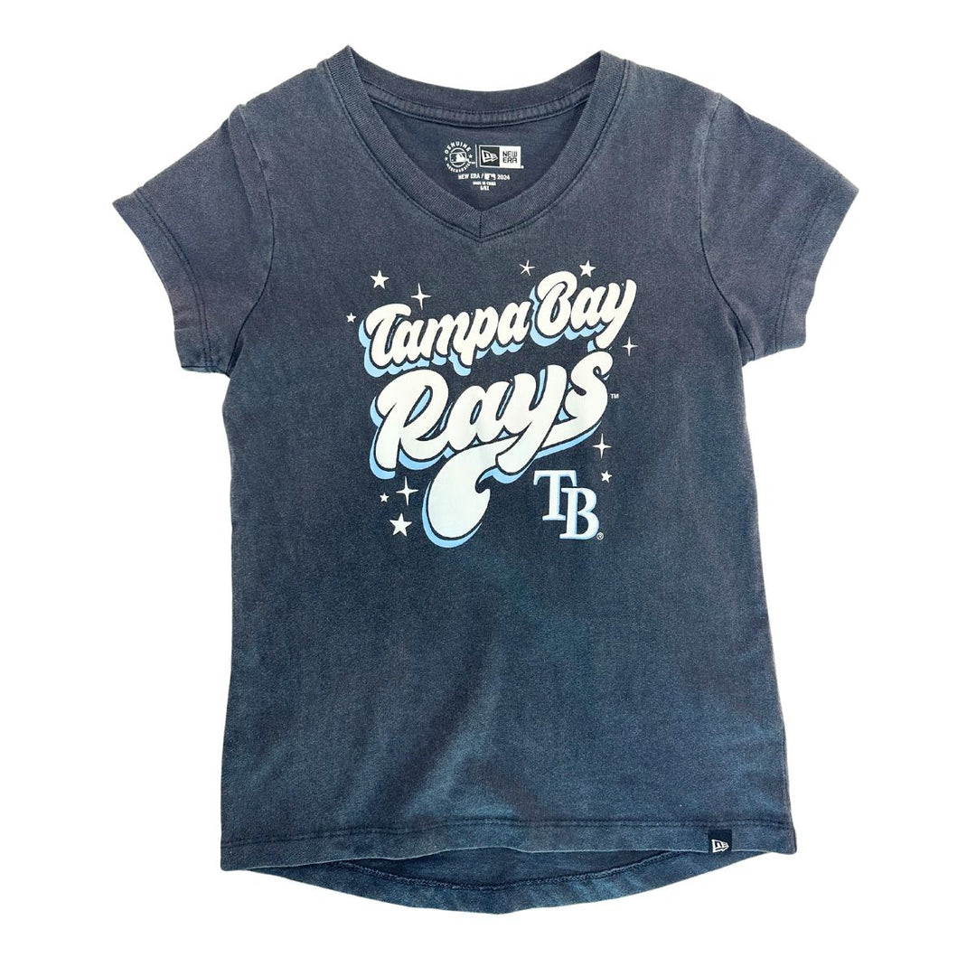Rays Youth New Era Grey Tampa Bay Wordmark Stars T-Shirt