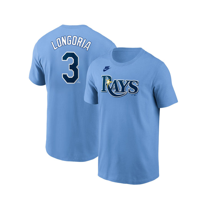 Rays Nike Light Blue Evan Longoria Name and Number T-Shirt