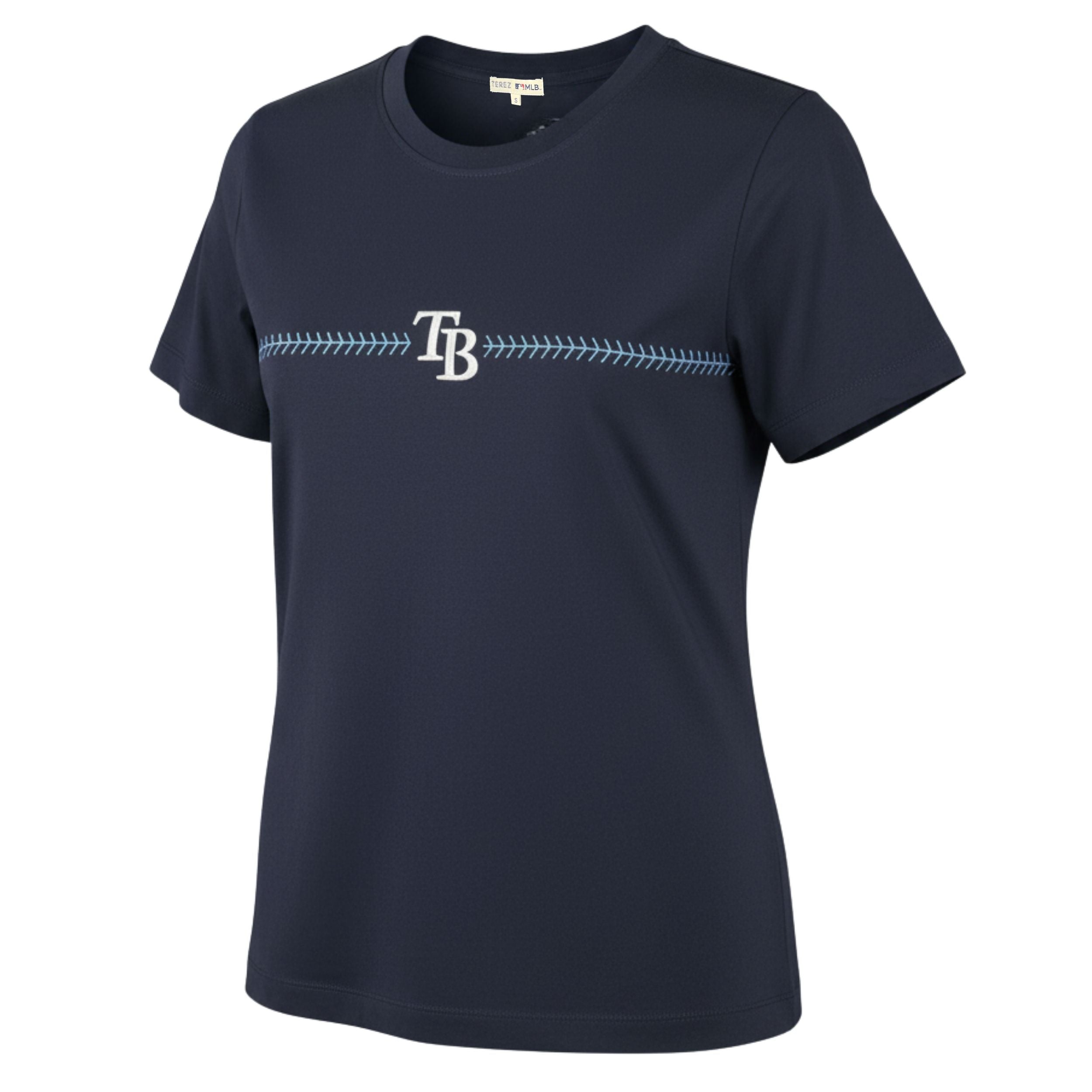 Rays TEREZ Women's TB Navy Baseball Stitch Cropped Tee | The Bay