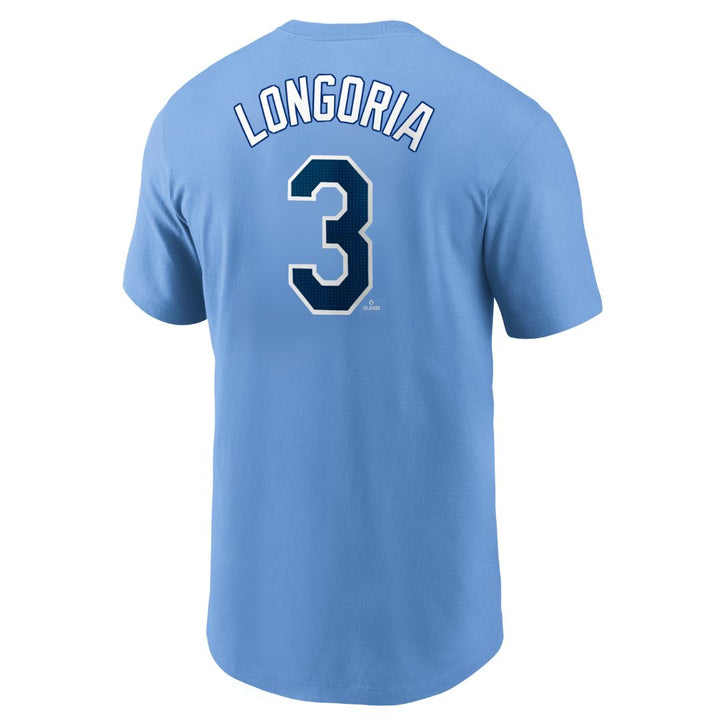 Rays Nike Light Blue Evan Longoria Name and Number T-Shirt