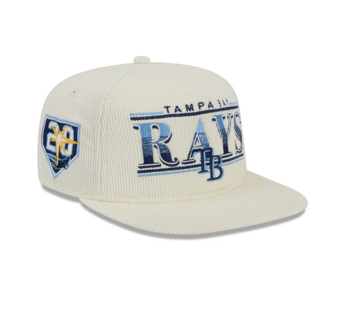 Rays New Era White Corduroy Rays 20th Patch Golfer Snapback Hat