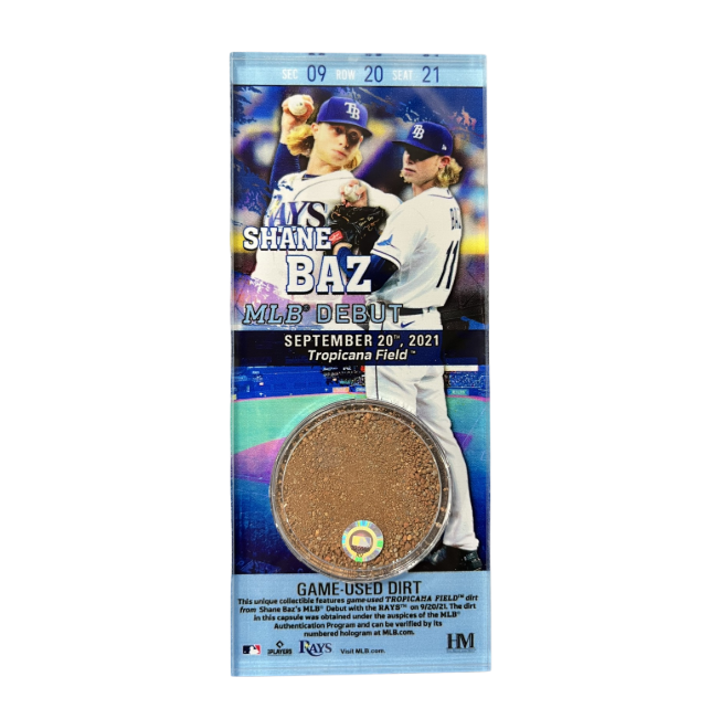 Rays Shane Baz Authentic Debut Game-Used Field Dirt Acrylic Ticket
