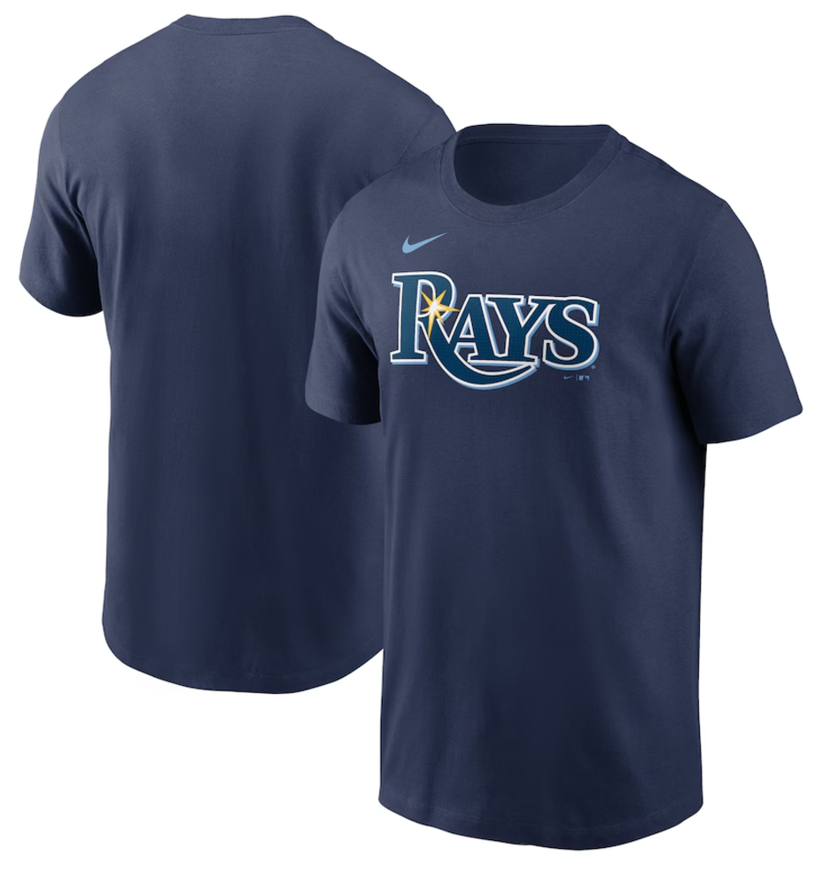 Rays Men's Nike Navy Fuse Wordmark Cotton T-Shirt