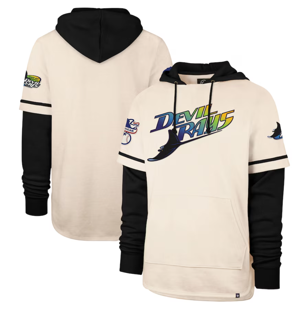 Rays Men's '47 Brand Cream Trifecta Shortstop Pullover Hoodie