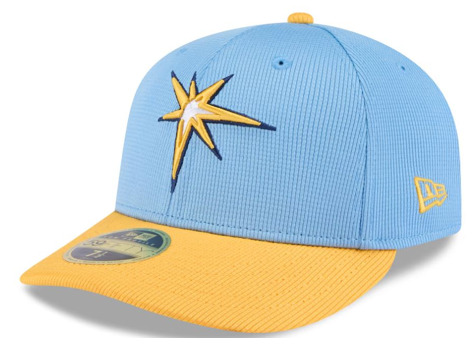 Rays New Era Light Blue/Yellow Burst 2025 On-Field Low Profile 59Fifty Fitted Hat