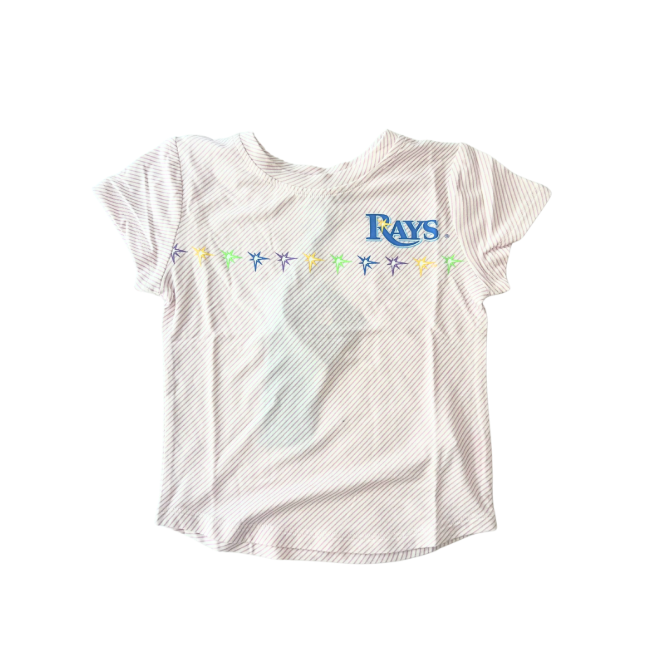 Rays Kids TEREZ Wordmark Burst Pink Striped Tee