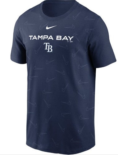 Rays Men's Nike Navy Swoosh All Over Tampa Bay T-Shirt
