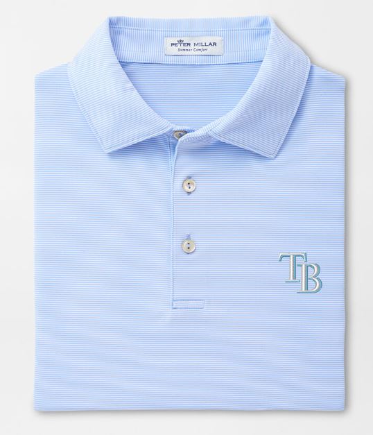 Rays Men's Peter Millar Light Blue TB Striped Jubilee Polo Shirt