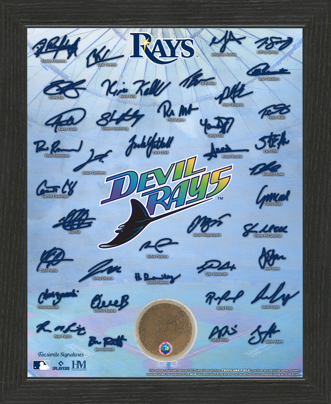 RAYS TEAM FACSIMILE SIGNATURE AUTHENTIC GAME-USED FIELD DIRT 9X11 DISPLAY
