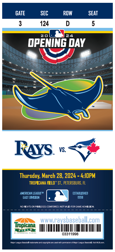 Rays Opening Day Commemorative Ticket 2024