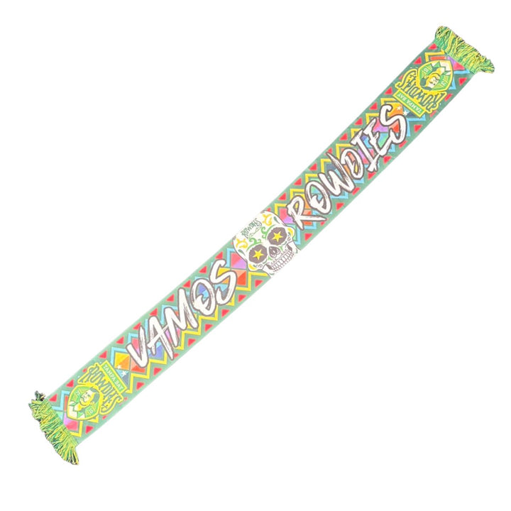 Rowdies Vamos Sugar Skull Crest Green and Yellow Dual Sided Striped Scarf