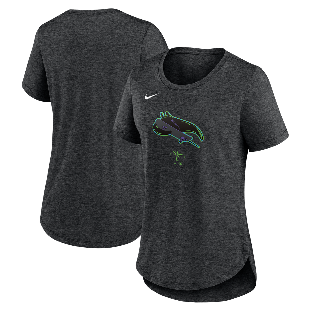 Rays Women's Nike Charcoal Grey Skateboard Logo City Connect T-Shirt
