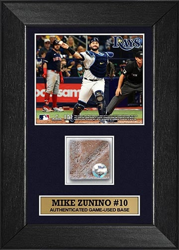 RAYS MIKE ZUNINO AUTHENTIC GAME-USED BASE PIECE 5x7 DISPLAY