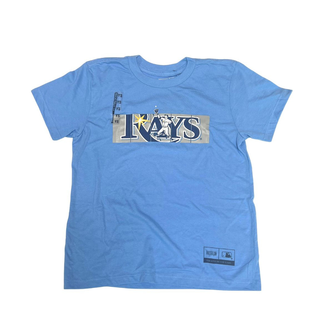 Rays Youth Baseballism Light Blue Outfield Fence T-Shirt
