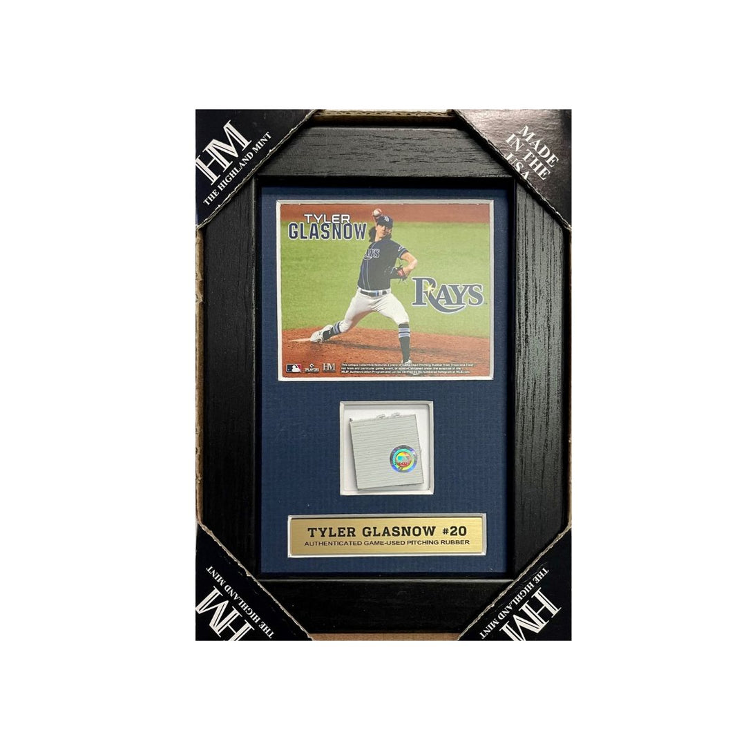 RAYS TYLER GLASNOW AUTHENTIC GAME-USED PITCHING RUBBER PIECE DISPLAY