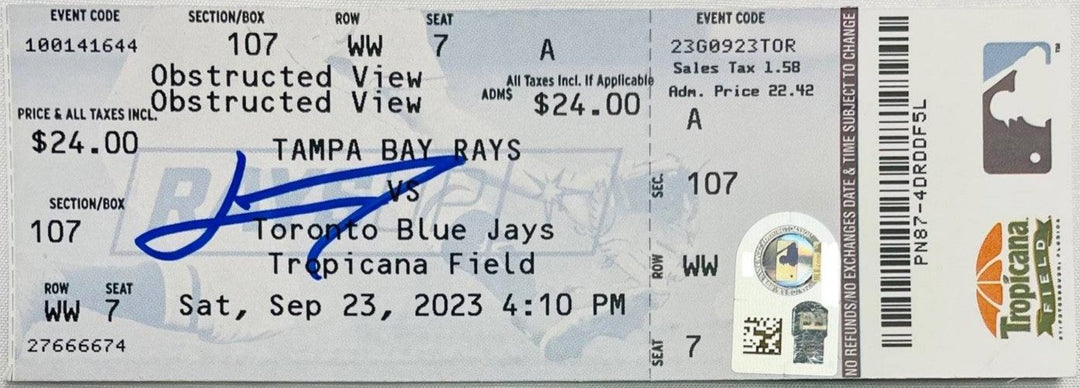 Rays Junior Caminero Autographed MLB Debut Game Ticket - The Bay Republic | Team Store of the Tampa Bay Rays & Rowdies