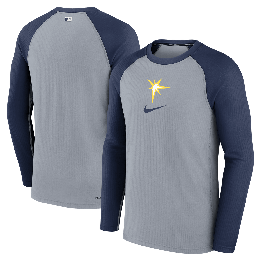 RAYS MEN'S GREY NIKE AUTHENTIC COLLECTION RAGLAN PERFORMANCE LONG SLEEVE T-SHIRT - The Bay Republic | Team Store of the Tampa Bay Rays & Rowdies